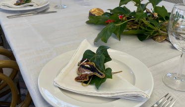 Bordd�kning med broderet fugle